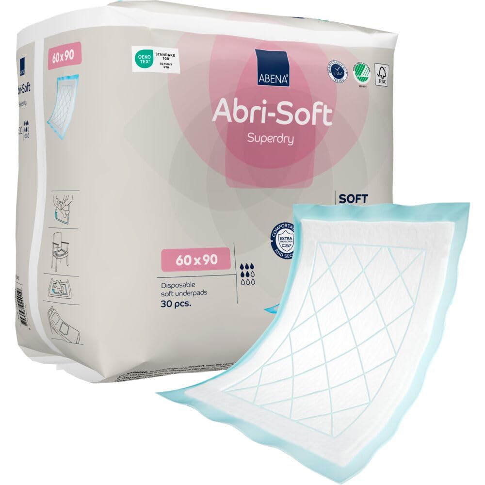 Abena Abri-Soft Superdry Disposable Incontinence Bed Pads with Adhesive Tape, Size 75 x 90cm, Pack of 30, Absorbency of 1000ml, Disposable Bed Pads and Bed Protectors