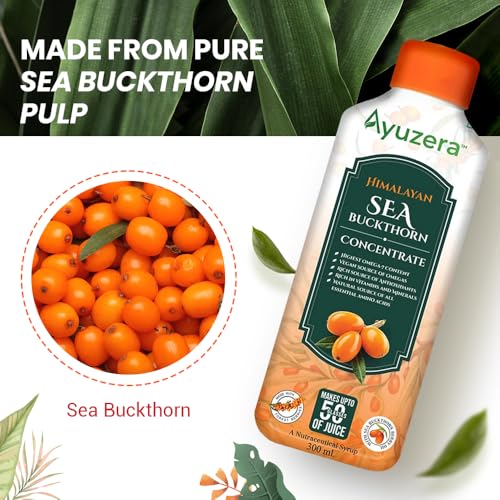 Image of Ayuzera Himalayan Sea Buckthorn Pulp Concentrate 300ml | Liquid Supplements | Makes up to 50 Glass Juice (Rich in Vitamin C) | Lab Tested | Omega 3, 6, 7, and 9, and Antioxidants | (1)