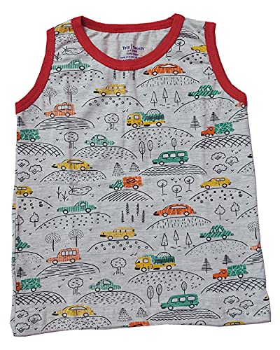 Image of Totz Touch Boys Regular Fit Sleeveless T Shirt / Tees / Vest / Baniyan | Pure Cotton 180 Gsm | Kids Casual Round Collar Tshirts (Pack 5 | Size Options - 0-6 Months / 12-24 Months / 2-3 Years / 3-4 Years / 4-5 Years)