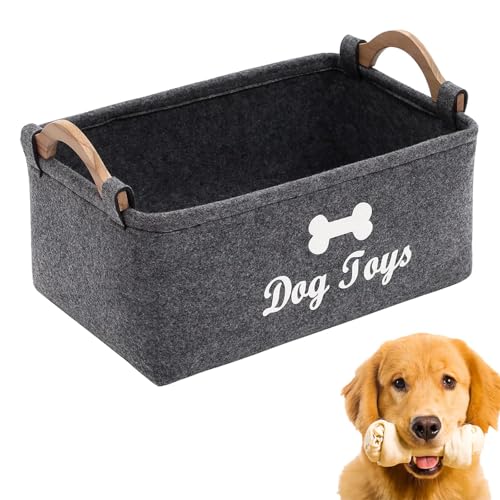 YSFVNP Dog Toy Storage Dog Toy Box With Wooden Handle and Cute Pattern Organizer Storage Basket for Pet Toys Blankets And Embroidered Dog Toys for Home Hiking