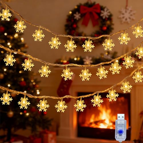 CNMTCCO Weihnachten Schneeflocke Lichterketten, 6M 40LED 8 Modi mit...