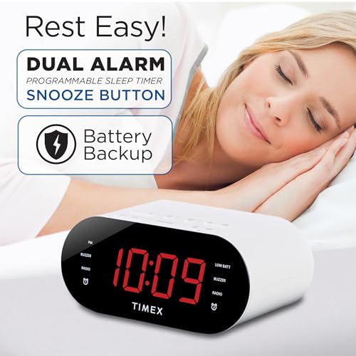 Timex T232 Alarm Clock For Bedroom With Fm Radio And 10 Station Presets, Clock Radio With Usb Charging, Dual Alarms And Large Display- White thumb #3