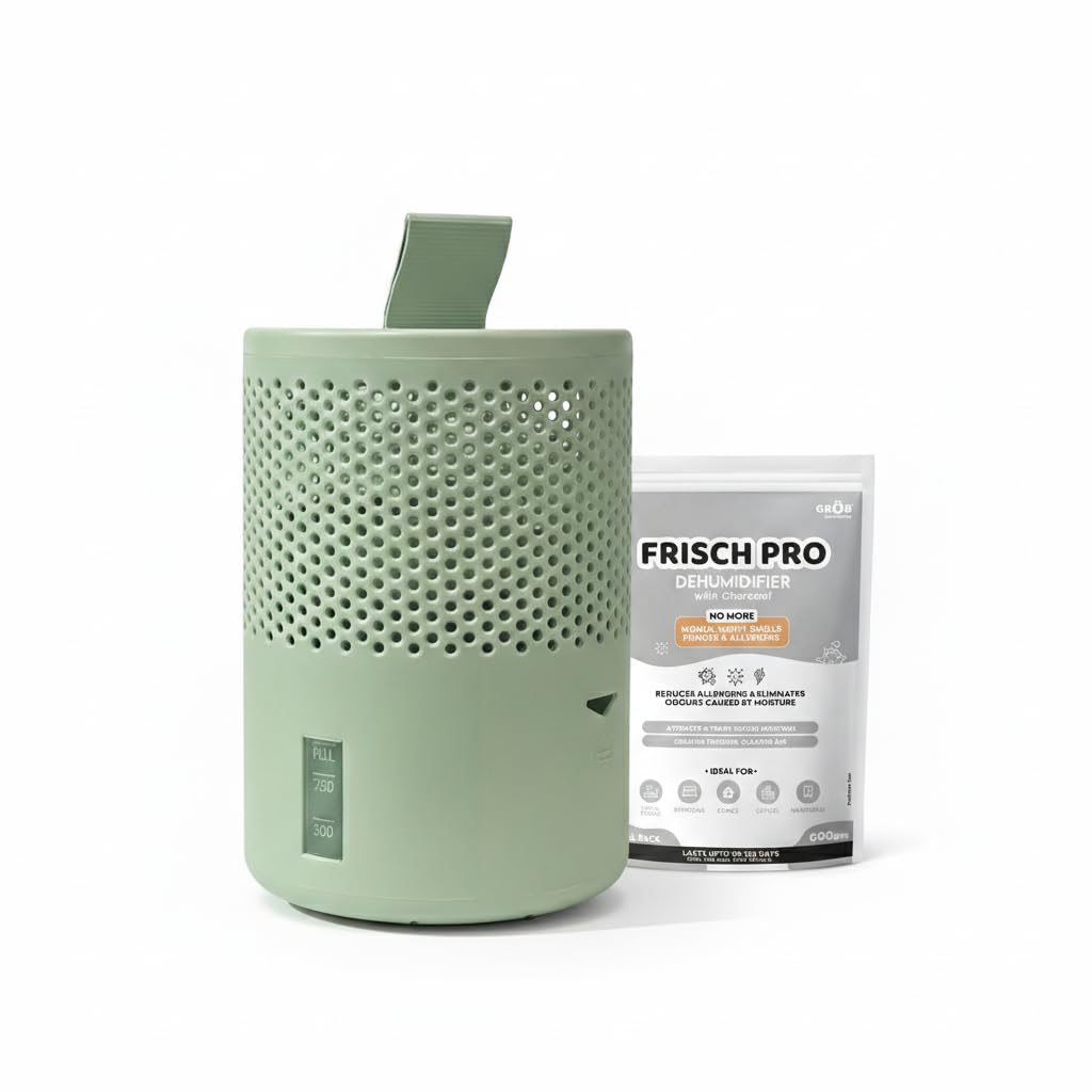 Frisch Pro Portable Dehumidifier for Room, Wardrobe & Bathroom – Quiet Operation, Auto Shut Off, Moisture Absorber, Silica Gel, Non-Electric/Manual Options - 750ml
