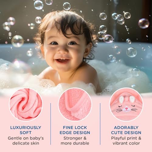 Image of Mee Mee Hooded Baby Bath Towel for New Born | Wash Cloth, Quick Absorbent, Can be Used for Baby Swaddling, Extra Soft Cotton Towels for Kids /Toddlers /Infants /Babies, Pack of 1, (Pink Cat) 80X80 CM