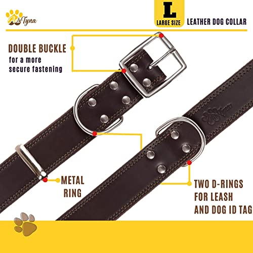 ADITYNA Heavy Duty Leather Dog Collar for Large Dogs - Large Dog Collar Gift Ideea for Dog Lovers - Soft and Strong, 100… - Image 5