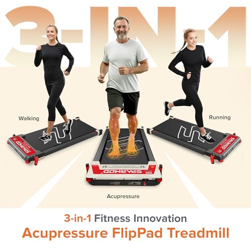 Image of Sparnod Fitness Walking Pad Treadmill for Home & Office Use | Compact & Portable | Quiet DC Motor | LED Display | No Installation (Black /Red)