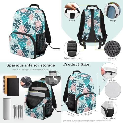 Xoenoiee Palm Leaf Pattern Backpack Set for Teens Girls Boys School Bookbag with Lunch Box Pencil Case Water Bottle Holder 4 in 1 School Bag Set3
