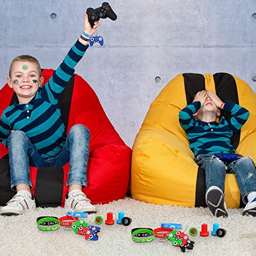 60 Pieces Video Game Party Favors Gifts Set Includes 20 Video Game Bracelets Wristbands, 24 Video Game Stampers, 16 Game Handle Keychains For Game Party Supplies (Classic Style) #TOP6