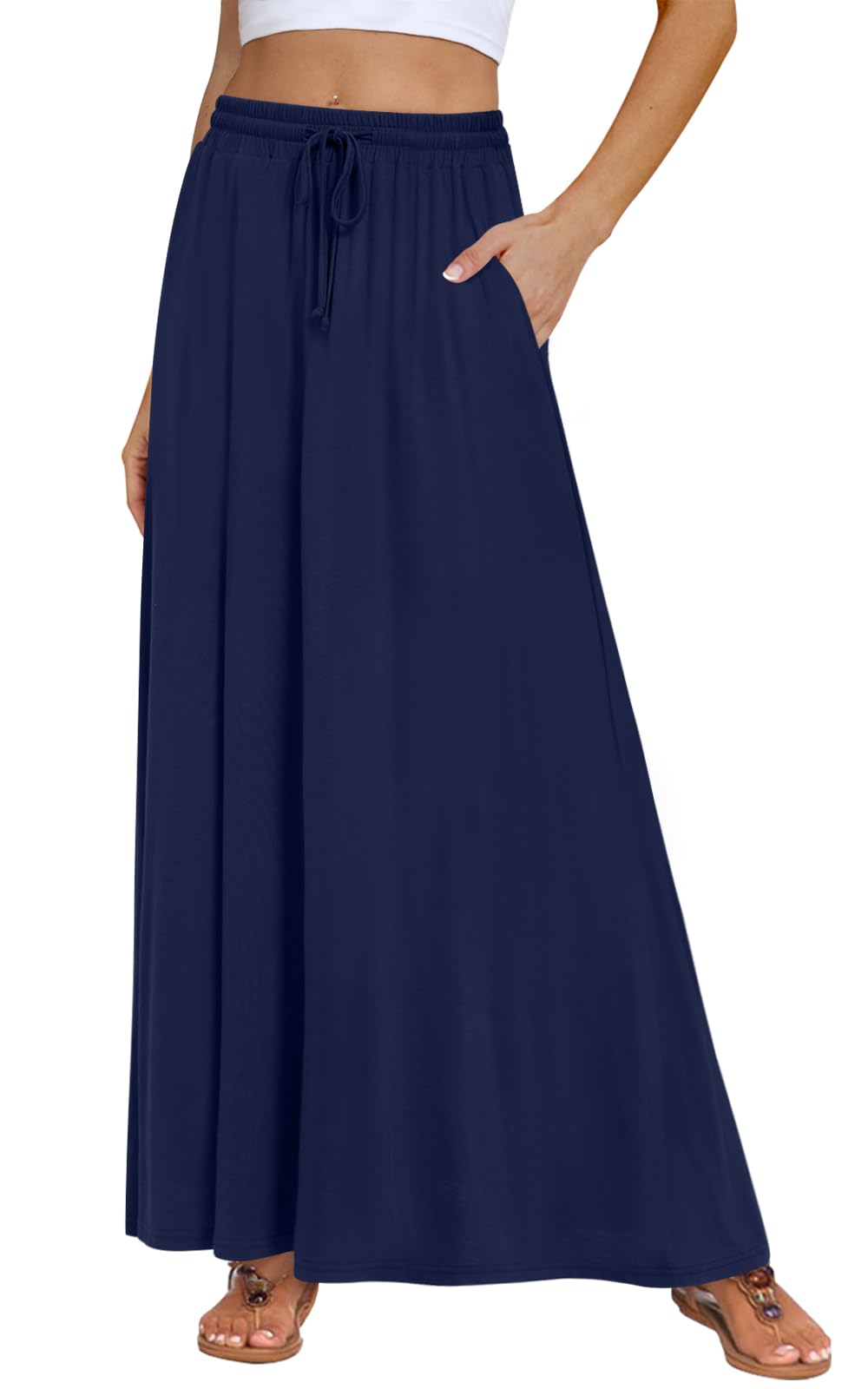 DB MOON Womens Maxi Skirt 2025 Casual Flowy Elastic High Waist Long Skirts with Pockets