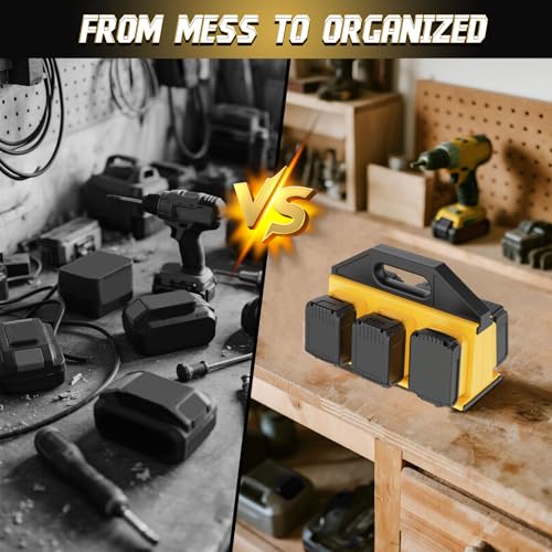 Crivnhar Battery Carrying Holder Compatible for DeWalt 20V/18V, Battery Storage Organizer Rack for 2.0Ah-10.0Ah, Portable Batteries Caddy with Handle/Non-Slip Base for Jobsite and Tool Bag Use, 6-Slot by Crivnhar - Image 4