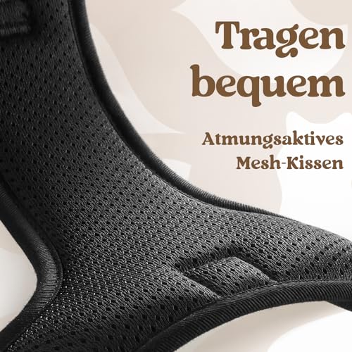 rabbitgoo Hundegeschirr Grosse Hunde, Verstellbare Geschirr Hund ohne Zug & Würgen, Anti Zug Hundegeschirr mit Griff, weich Gepolsterte Reflektierende Brustgeschirr, Schwarz L