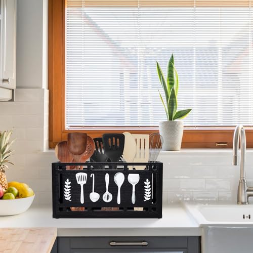 Karisky Utensil Holder for Kitchen Counter Large 3 Compartments Solid Real Wood Utensil Caddy Organizer with 4 Non-Slip Pads - Image 4