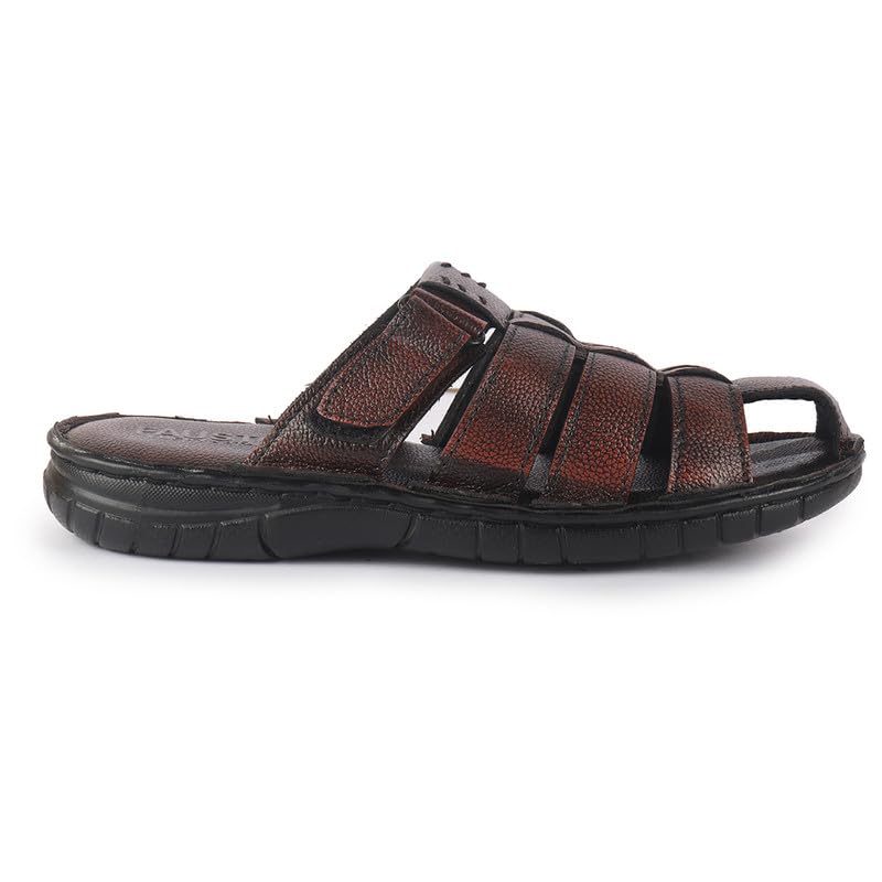 Image of FAUSTO Men Genuine Leather Multi Strap Closed Toe Broad Feet Slip On Slippers with Adjustable Strap | Roman Sandals