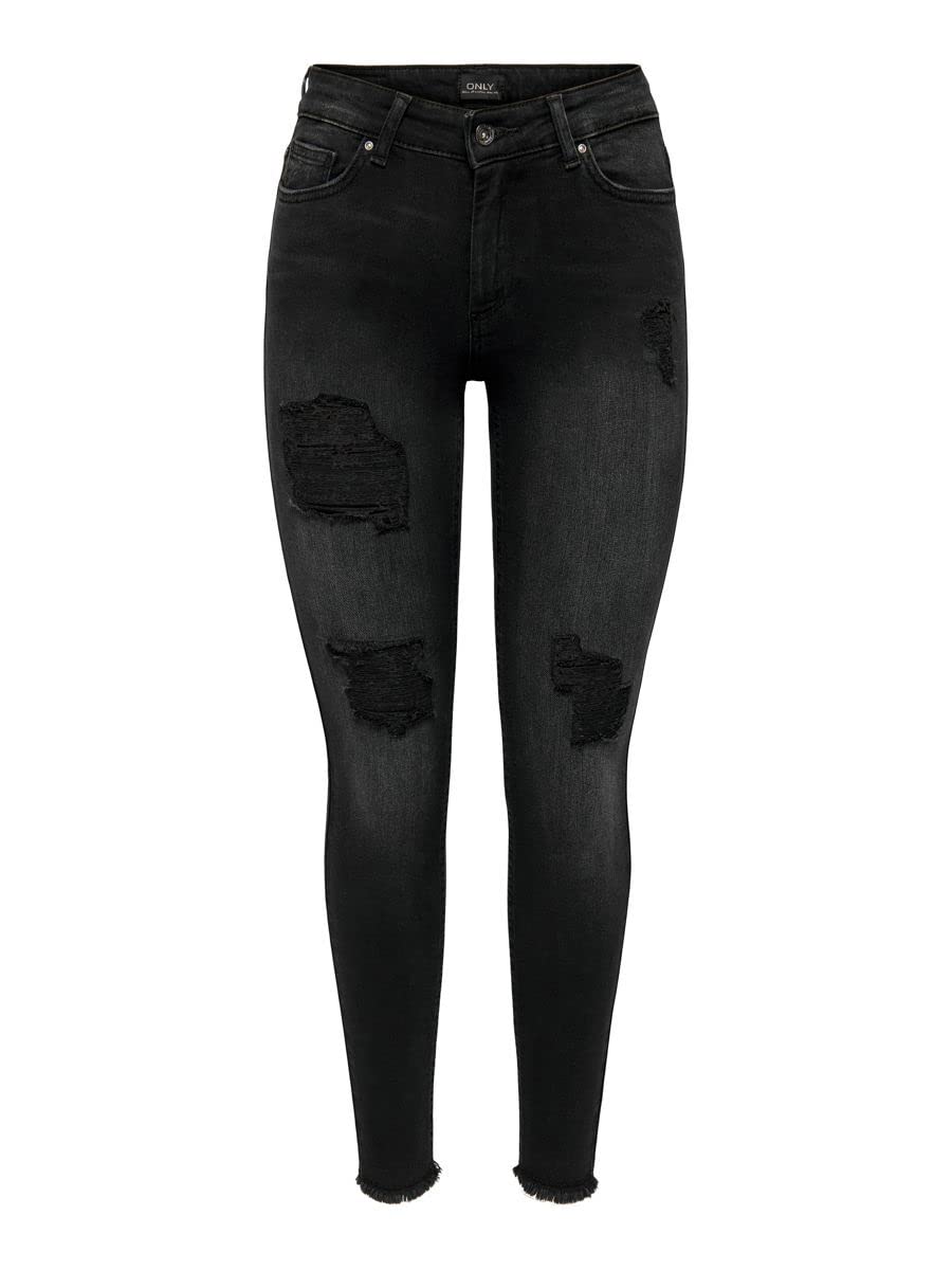 ONLY Damen Onlblush Mid Sk Raw ANK Dest Tai099 Noos Jeans, Washed Black, S EU