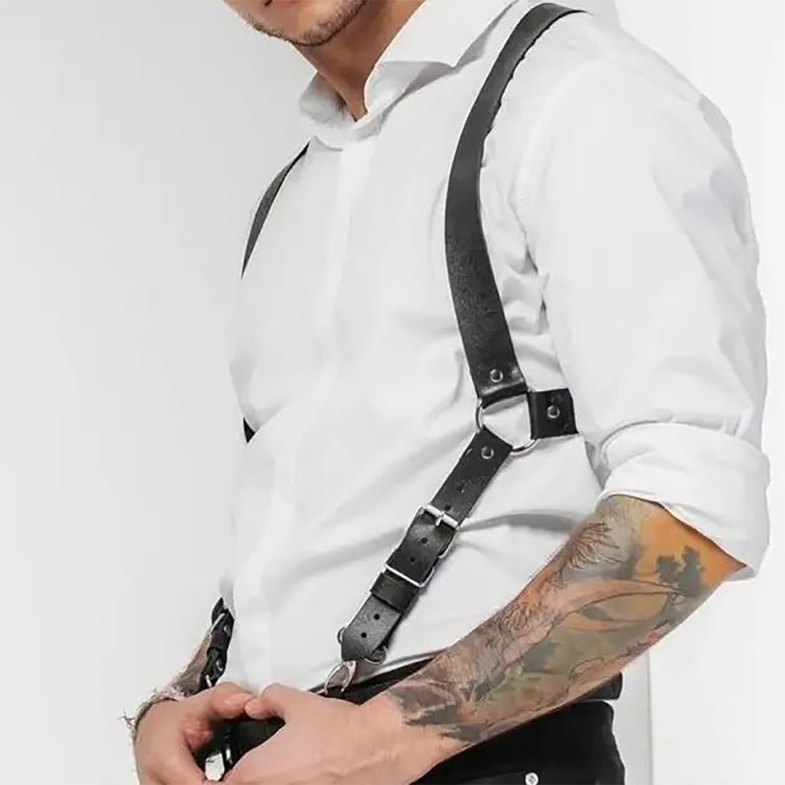 Cinturón de arnés de pecho para hombre, ajustable, de piel sintética gruesa, para hombre, sexy, punk, pecho, hombro, músculo, espectáculo, disfraces de moda, ropa de club para cosplay, negro