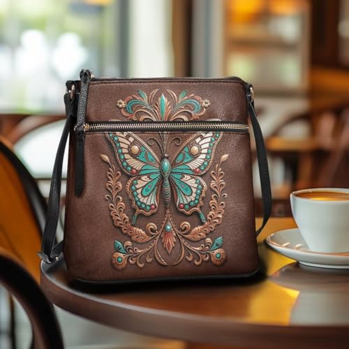Image of Leather Women Crossbody Hobo Bag Satchel Purse Handbag with Adjustable Shoulder Strap and Zipper Pockets