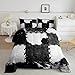 Cowhide Comforter Full Patchwork Cow Fur Print Bedding Set For Kids Boys Girls Cow Print Quilt Bedroom Decor Western Farmhouse Theme Soft Microfiber Duvet Insert With 2 Pillowcases,Black White Grey