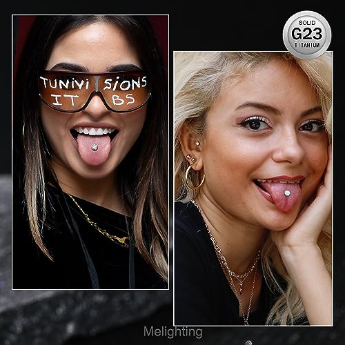 Melighting Titanum Tongue Ring - 14G Threadless Push in Tongue Piercing Jewelry with Solid Titanium G23 Barbell & Clear CZ Opal Stones for Women4