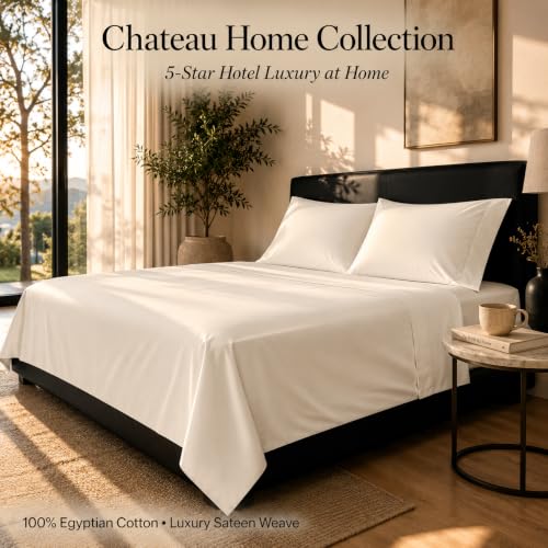 Image of Egyptian Cotton Sheets Queen Size Bed Set, 800TC Bed Sheets - Coconut Milk | 15 inch Deep Pocket Hotel Luxury Queen Size Sheets Set, OEKO-TEX Certified Soft Sateen Weave, Breathable & Cooling Sheets Queen