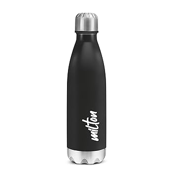 MILTON Shine 800 Stainless Steel Water Bottle 700 ml, Single Walled, ISI Certified I Leak Proof Lid, Rust Proof I For School, Office, Gym I Black - image, photos