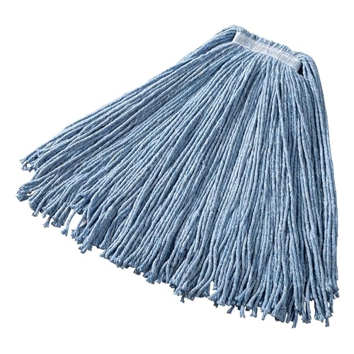 Image of Rubbermaid Commercial Premium Cut-End Blend Mop, 24-Ounce Size, 1-Inch Orange Headband, Blue, Heavy Duty Wet Mop for Floor Cleaning Office /School /Stadium /Bathroom