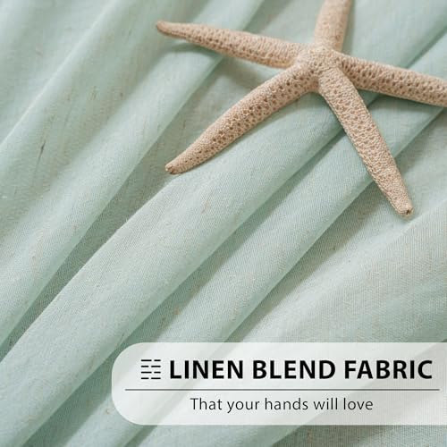 Image of FMFUNCTEX Linen Sheer Curtains for Bedroom, Sage Green Curtains 84 inches Long for Living Room, Farmhouse French Flax Blend Window Draperies, Rod Pocket 2 Panels Set