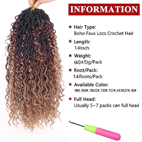 Xtrend 14Inch 8 Packs River Faux Locs Crochet Hair With Curly Hair In Middle And Ends 14Strands/pack Pre-Looped Crochet Braids 3 Tones Messy Bohemian Fuax Locs Hair Extensions 1B3027# - Image 2