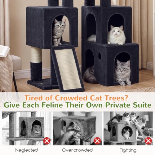 Image of Globlazer Tall Cat Tower for Indoor Adult Cats, 72-inch, S72G, Dark Grey | Heavy Duty Cat Tree House for Big Cats with 2 Extra-Large Padded Platform, 7 Sisal Scratching Posts, 3 Large Condos