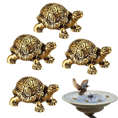 Adornos de discos de pájaro: juego de 4 piezas en forma de tortuga, disco de baño de pájaros de cobre, adorno decorativo de fuente de jardín, elemento de agua exterior | para fuente exterior