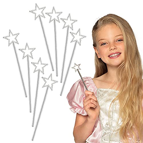 Boland 44090 Lot de 8 baguettes magiques argentées Stella 17 cm avec étoile pour princesse, fée, elfe, enfant, anniversaire, carnaval, fête à thème Taille Unique Argenté