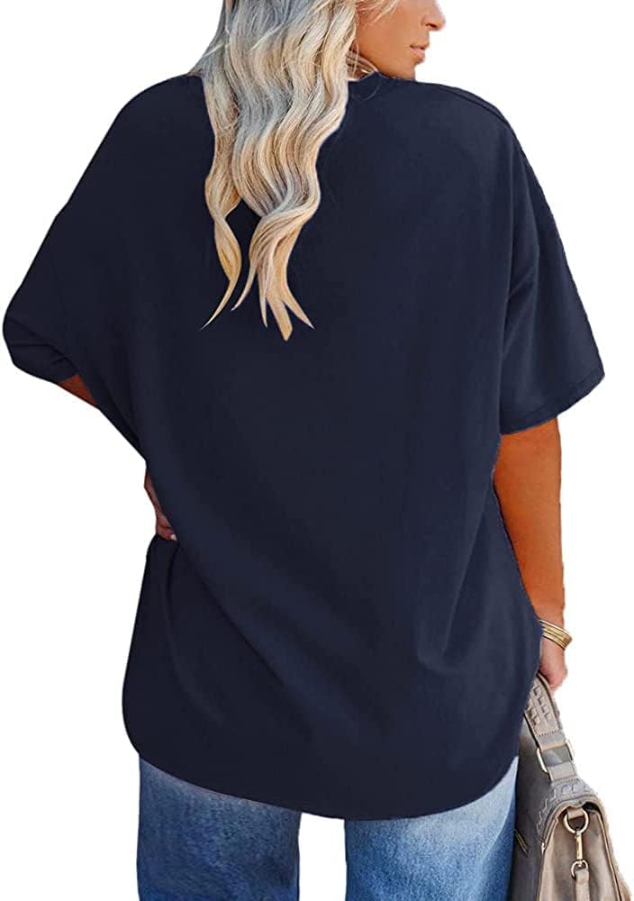 Women's Plus Size V Neck T Shirts Summer Half Sleeve Tees Casual Loose Fit Cotton Tunic Tops - Image 2