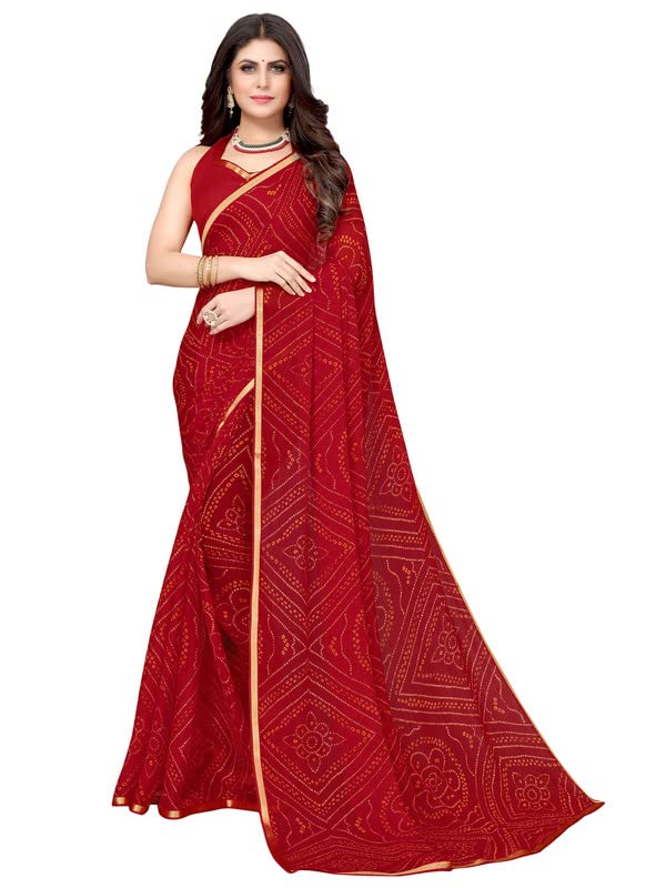 SIRILWomen's Chiffon Printed Saree with Blouse Piece