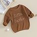 Toddler Baby Girl Boy Long Sleeve Knit Sweater Brothers Sisters Letter Embroidery Round Neck Pullover Fall Winter Tops (Little Brother Chestnut, 6-9 Months)