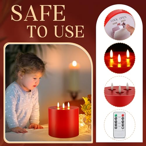 Image of Retisee 1 Pack Red Extra Large Flameless Candles 6 inchx6 inch Remote Control