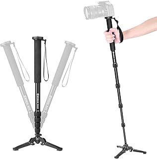 Moman Camera Monopod, Tripod Monopod MA65 Aluminum Alloy Monopod with Base for DSLR Camera Camcorder, Extendable Monopod Height up to 65 inch, Payload up to 15.5lbs/7kg, Black