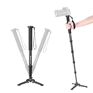 Extendable Camera Monopod, Moman Portable Travel Monopod A222 Aluminum Alloy with Removable Tripod Stand Base for DSLR Camera Camcorder, Height up to 65 inch, Payload up to 15.5lbs/7kg, Black