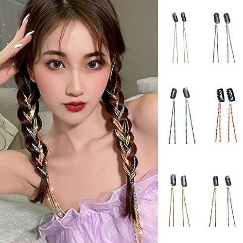 Arcutina ヘア エクステ キラ キラ カラフル クリスタル チェーン 髪飾り ウィッグ エクステ ワンタッチ 50cm 簡単取付け 2本入り