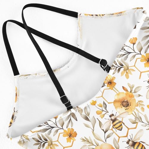 senya Girls Swimsuits One-Piece Swimwear Tie Bathing Suit Beach Summer Round Neck 4T Bee Flower Pattern4