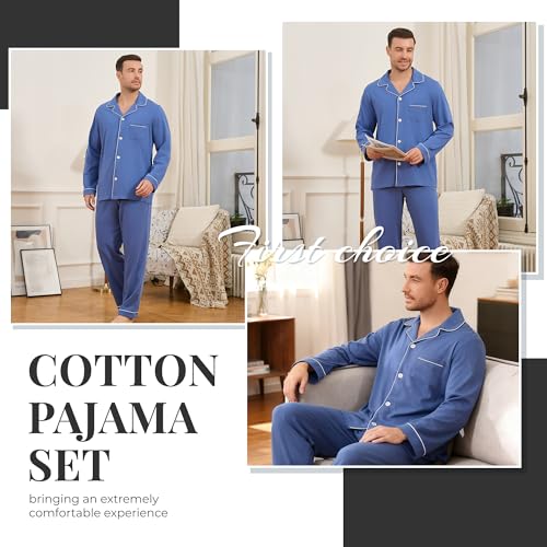 Image of U2SKIIN Mens Cotton Pajama Set, Soft Long Sleeve Pajamas for men Lightweight Button Up Sleepwear Lounge Pjs Set with Pockets
