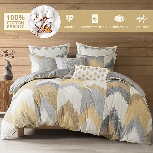 Image of Ink+Ivy King Size Comforter Set, Cozy Cotton Comforter, All Season, Lightweight Comforter King Bed Set with 2 Matching Shams, Modern Cabin Lodge Ikat Chevron Design, Yellow King /Cal King 3 Piece