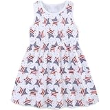 MUJOQE Girl 4th of July Dress Cotton Sleeveless Sundress American Flag Dresses Toddler Independence Day Outfit 3 Years