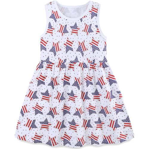 MUJOQE Girl 4th of July Dress Cotton Sleeveless Sundress American Flag Dresses Toddler Independence Day Outfit 3 Years