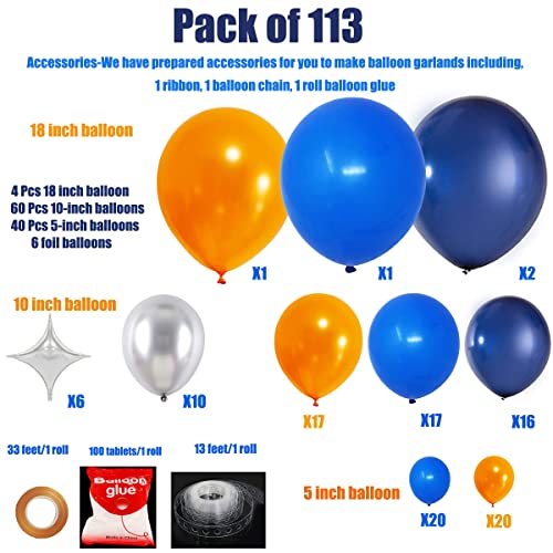Funprt Outer Space Balloons Garland - Silver Orange Blue Navy Latex Balloons For Men's Bbirthday Graduation Party Decor Balloons,113 Count #TOP1
