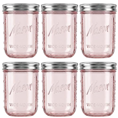 WELLIFE 6-Pack Mason Jars 16 oz with Lids Wide Mouth Glass mason jars Airtight Leak-Proof canning jars 16 oz for Food Storage Fermenting Pickling Freezing and Crafts