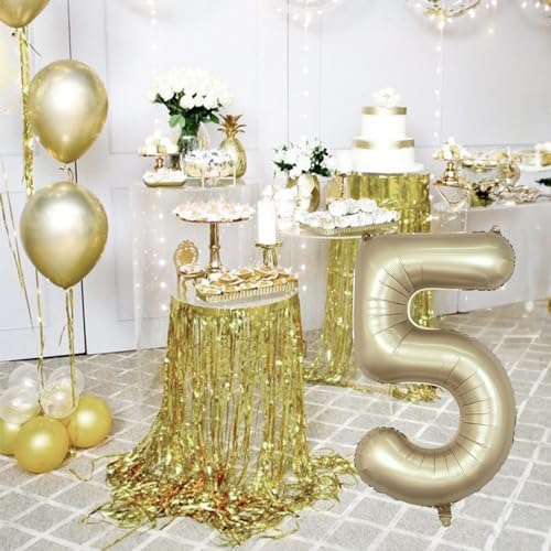 Image of Metallic Gold 5 Balloons, 40 Inch Giant Light Gold Mylar Foil Number 0-9 Helium Balloon for Girls Boys, Self Inflating Champagne 5th Birthday Balloon for Women Anniversary Party Decorations Supplies