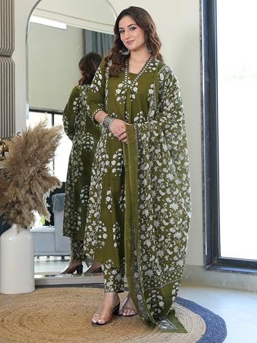 Arayna Women's Pure Cotton Block Printed Ethnic Wear Kurta Set with Palazzo Pants & Dupatta - Image 5