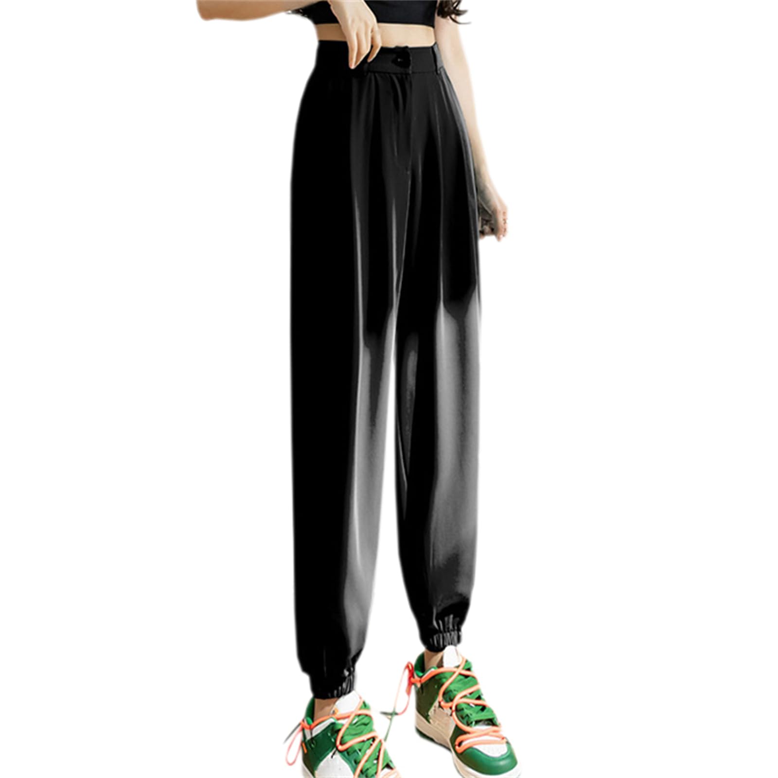 Betusline Womens Candy Color High Waisted Casual Suit Jogger Pants