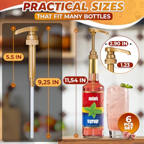 Image of 6-Pack Coffee Syrup Pump Dispenser, 11.54 inch Coffee Syrup Pumps for Coffee Bar, Fits 25.4 oz Bottles (750 ml), 0.3 oz per Press Durable & Easy to Clean, Leak-Resistant Design for Home and Commercial Use