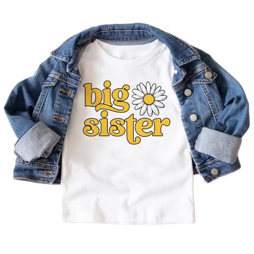 Big Sister Daisy Themed Birthday Party Shirt For Girls Big Sis Sibling Reveal Outfit Natural Toddler & Youth Tee2