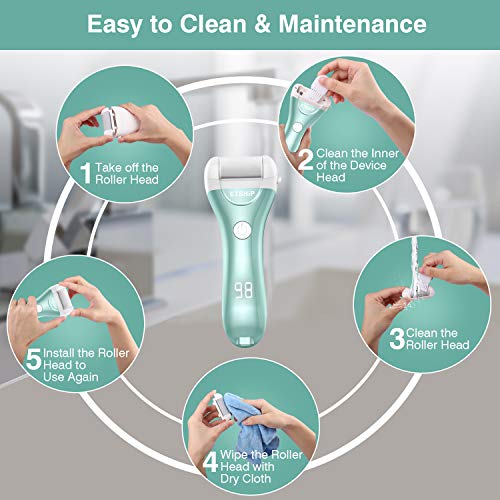 Elektrischer Hornhautentferner, etship Fußfeile Elektrisch Wiederaufladbarer, Fußpflege Pediküre Set, Abgestorbener Hautentferner für Füße, Foot File Electric mit 4 Rollen, 2 Geschwindigkeiten. - Image 6